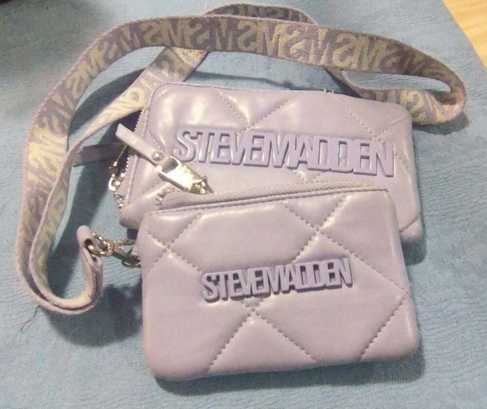 Steve Madden Broxxy Quilted Wristlet Set of 2 Lavender Wallet Bag